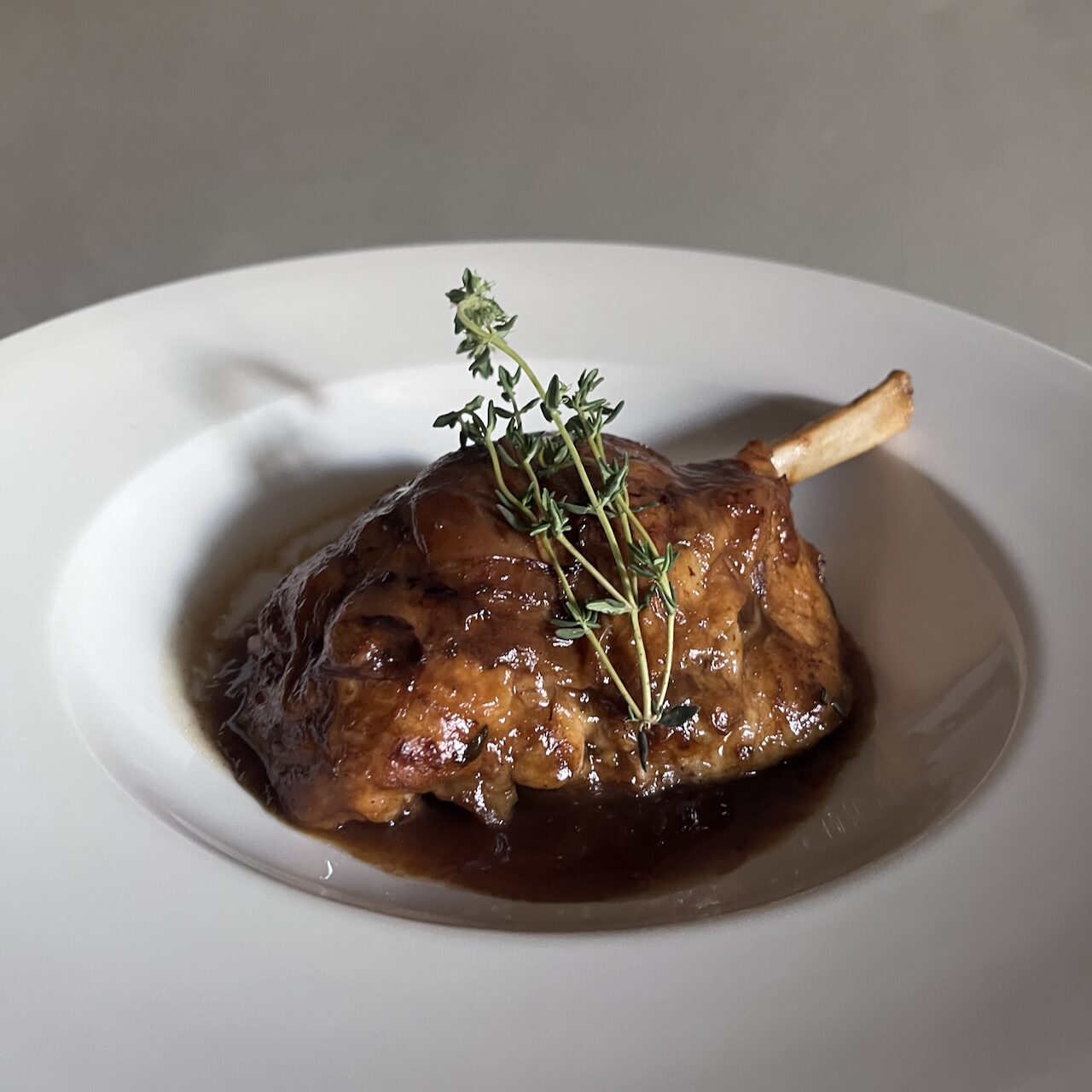 Braised shank with lavender honey and mountain herbs